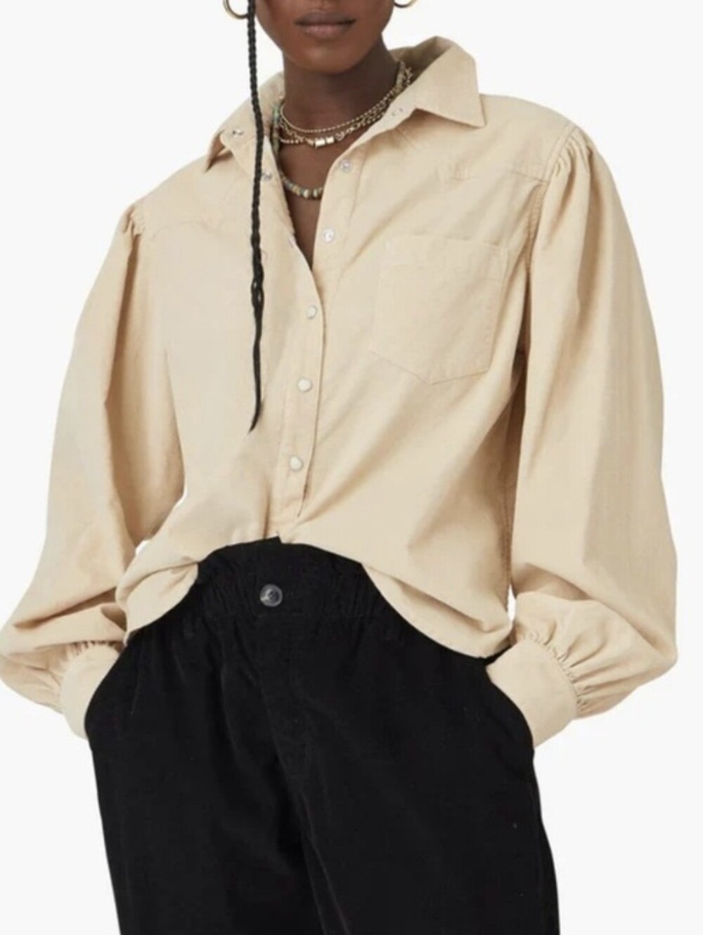 Xirena Wylan Classic Corduroy Oversize Button-Up Shirt in Beige Small